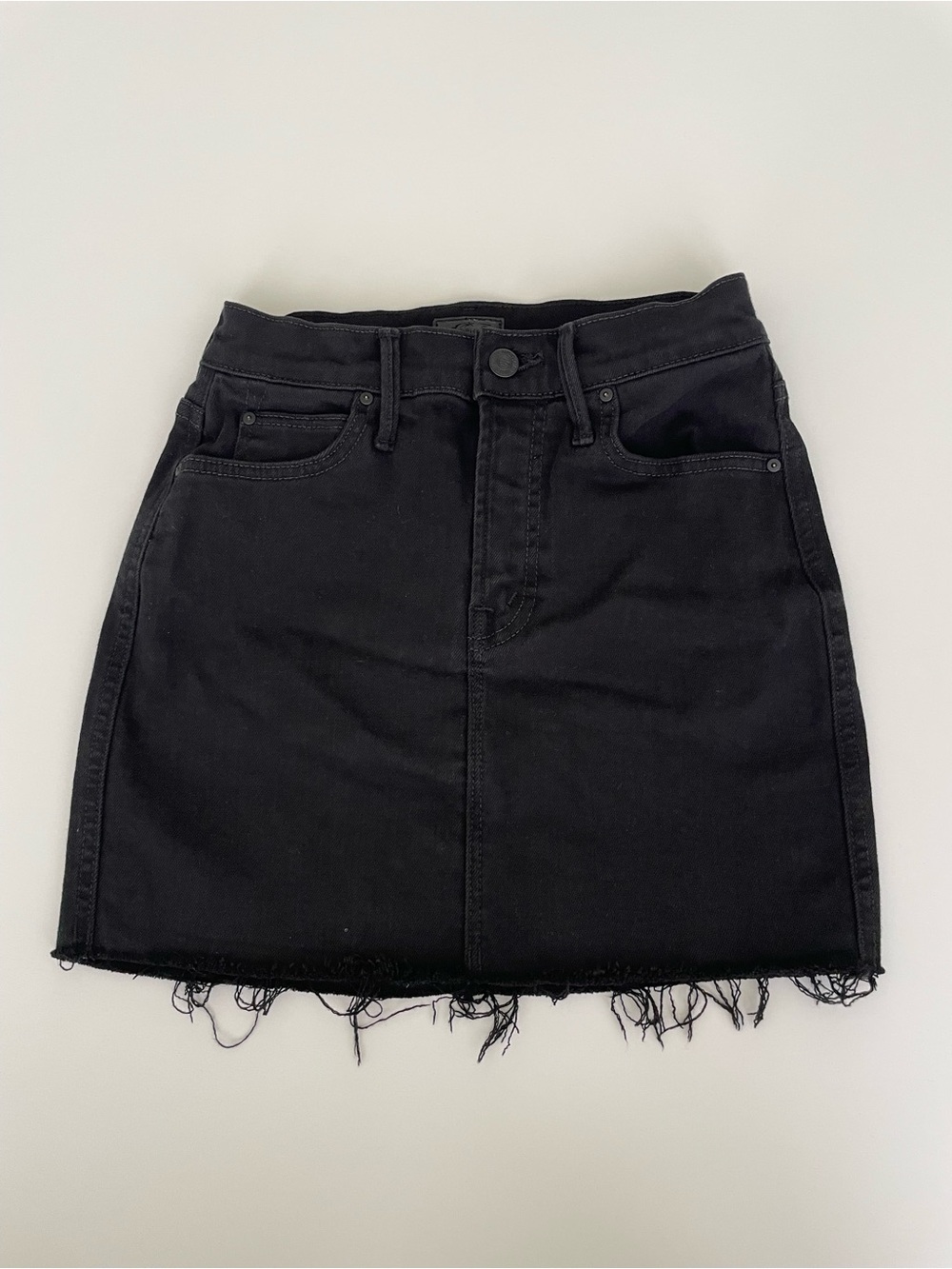 MOTHER Black Denim High Waist Double Micro Fray Skirt